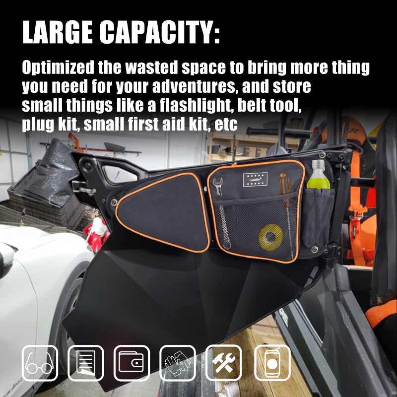 Goldfire RZR XP 1000 Accessories,UTV Door Gear Bags XP Front Door Bags SXS Storage Tool Bag Set w/Knee Pad For 2014-2020 Polaris RZR XP Turbo Turbo S 1000 S900 Accessories(Orange Piping) - Image 2